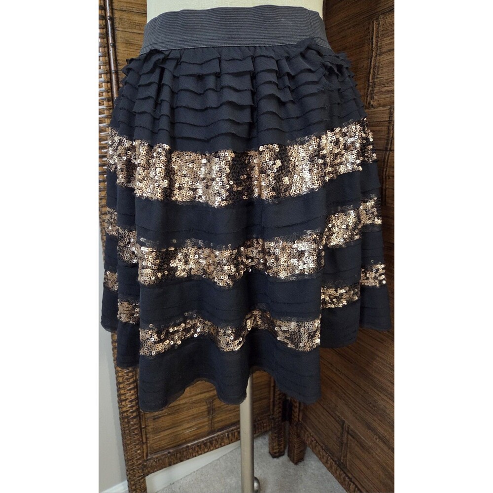 Free People Black Chiffon and Gold Sequin Stripes Mini Skirt Size M